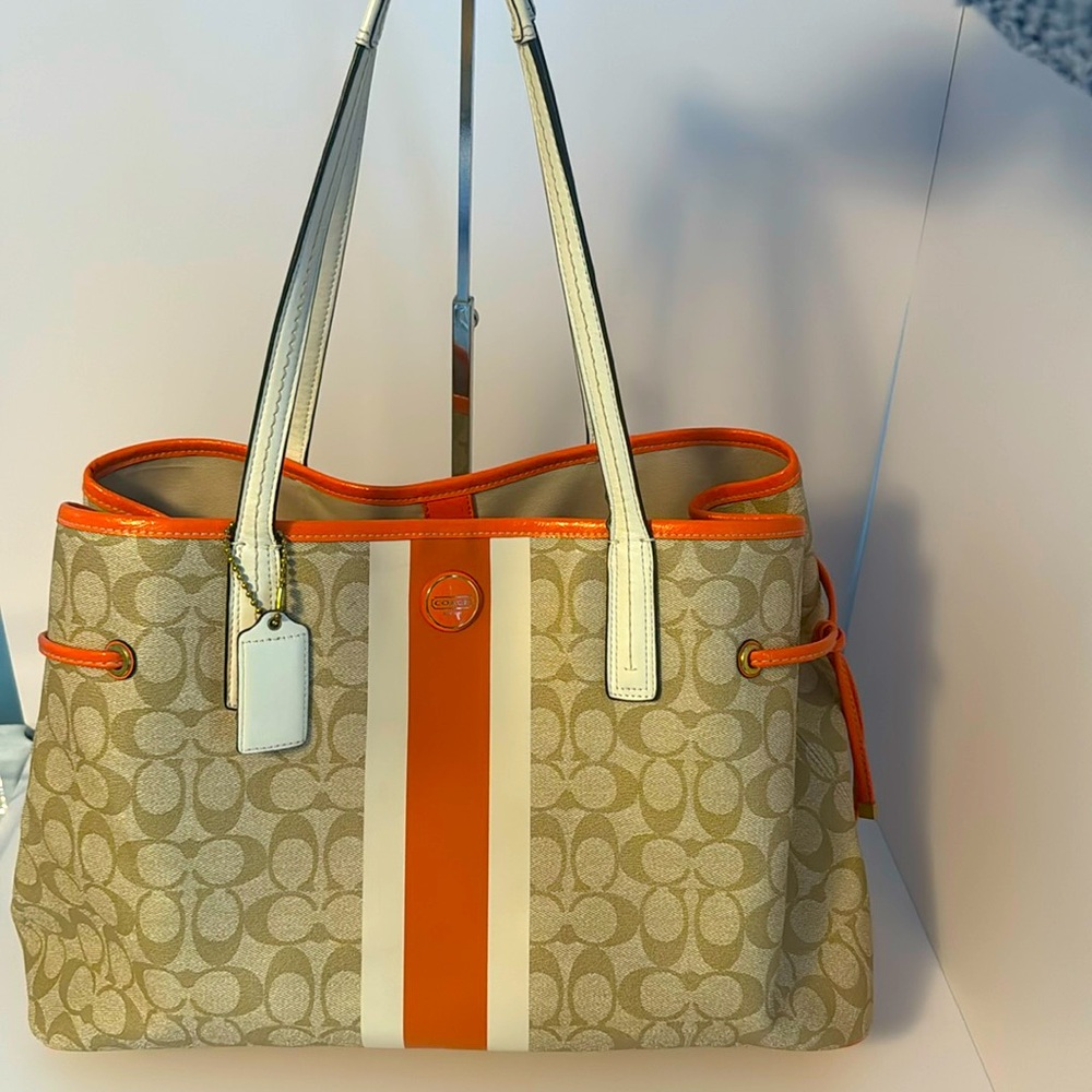 Coach Orange and Cream Signature Tote